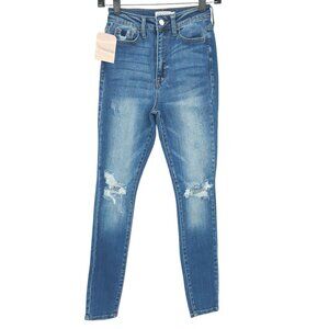 Cello Jeans High Rise Skinny Distressed Juniors Size 1 Stretchy NWT Med Wash